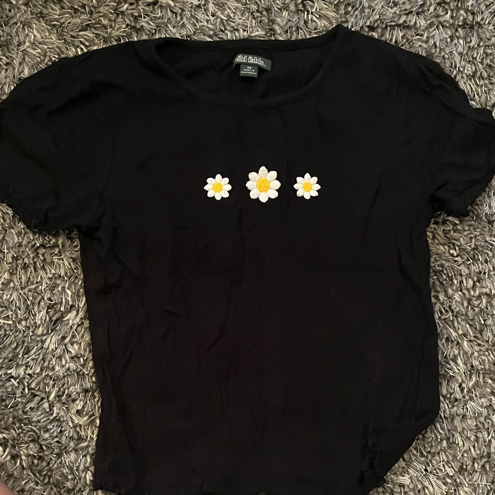 Wild Fable Black Crop Top with Daisy Embroidery